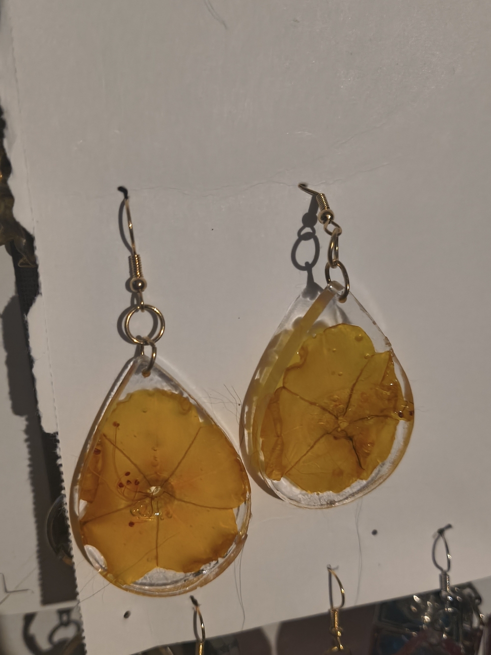 Yellow Teardrop Resin Flower Earrings - Unbranded
